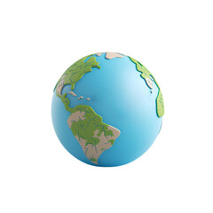3D Render of Cartoon Earth Planet: A Simple Illustration for Kids, Isolated on Transparent Background, PNG