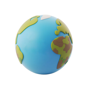 Simple 3D Cartoon Render of Earth Planet for Children, Isolated on Transparent Background, PNG