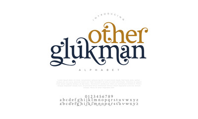 Otherglukman premium luxury elegant alphabet letters and numbers. Elegant wedding typography classic serif font decorative vintage retro. Creative vector illustration
