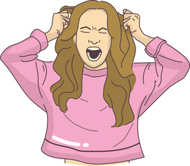 angry mad frustation scream woman girl vector grapping hair