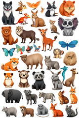 Set of stickers with wild animals and nature elements