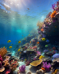 Fototapeta premium Underwater view of tropical coral reef with fishes and corals