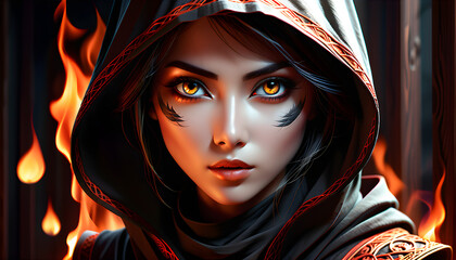 Elegance of Darkness, Eternal Presence: The Enigmatic Shadows of the Immortal Femme Fatale Ninja.(Generative AI)