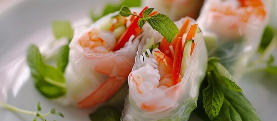 Seafood and vegetable spring roll in rice paper