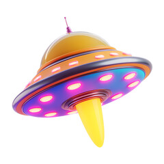 A Simple 3D Illustration for Kids: Cartoon Render of UFO and Alien Space Ship, Isolated on Transparent Background, PNG