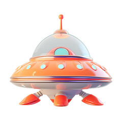 UFO and Alien Space Ship: A Kids’ 3D Cartoon Illustration Render, Isolated on Transparent Background, PNG