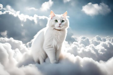 white cat on blue sky