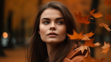 Portrait of Woman in Autumn Park