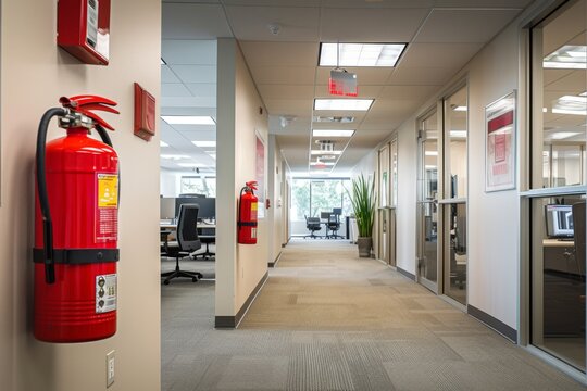 Fire extinguisher on office wall