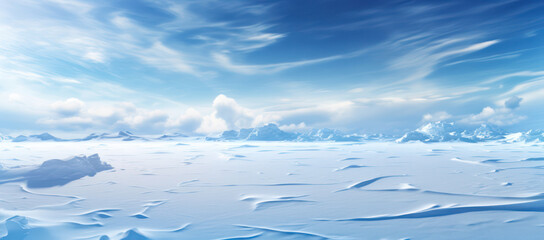 Fototapeta na wymiar Blue Winter Wonderland: A Serene Arctic Landscape with Majestic Icebergs and Clear Sky