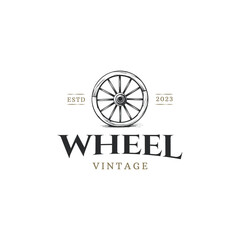 Vintage Old Wooden Cart Wheel logo design - obrazy, fototapety, plakaty