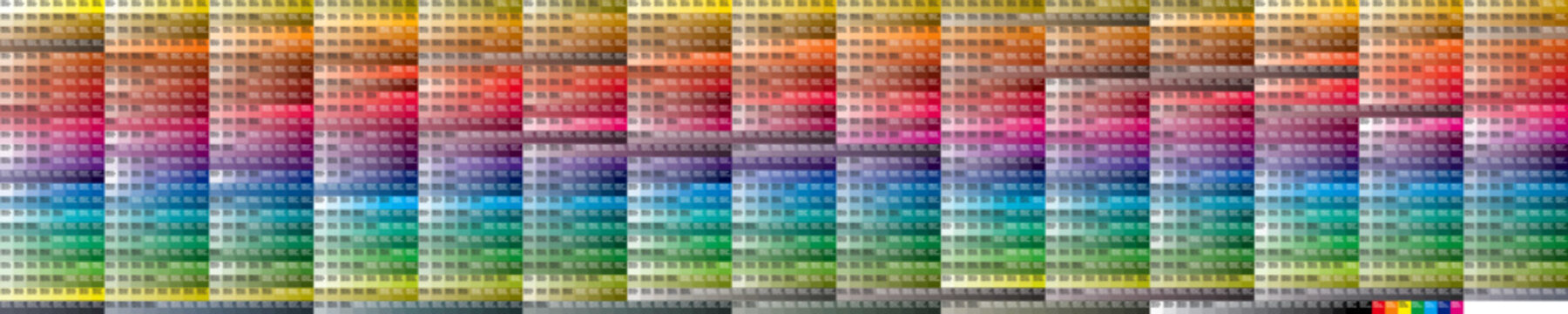 Pantone CMYK Coated Colour Chart 2200mm x 440mm, CMYK, RGB and Name on each swatch, 2868 swatches