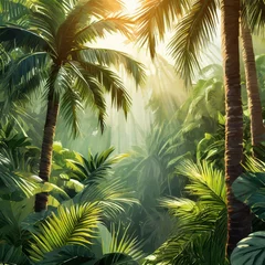 Fotobehang dreamy sub-tropical jungle with lush greenery © faithie