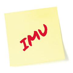 I miss you texting acronym IMU wistful longing textspeak text concept, red marker romance slang message isolated yellow adhesive post-it sticky note abbreviation sticker large detailed macro closeup - 726024910