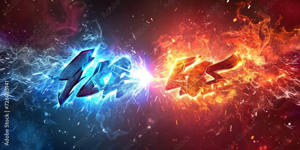 Wall mural vs versus background match challenge versus thunder flame blue and red abstract background