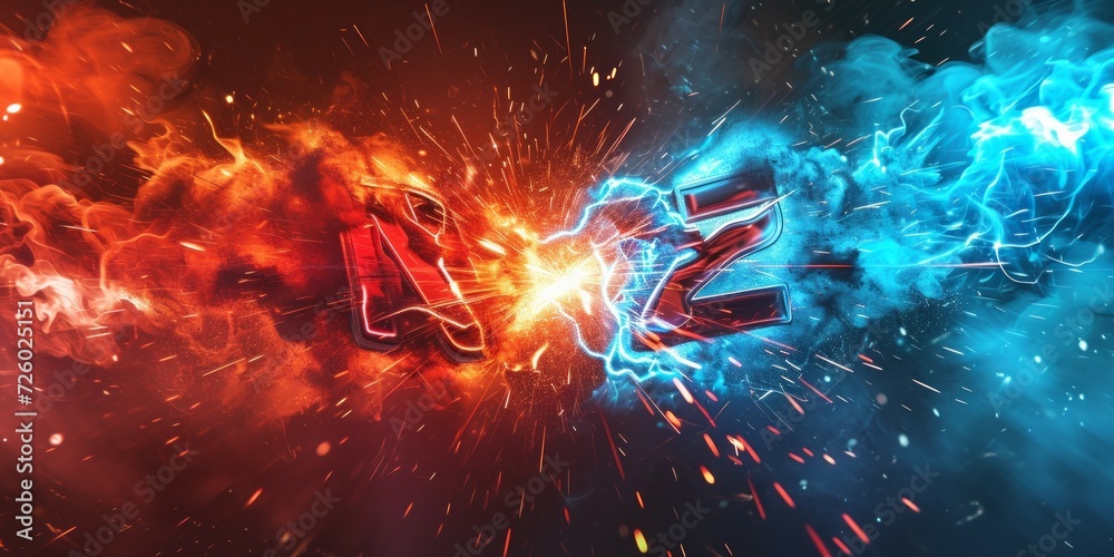 Wall mural vs versus background match challenge versus thunder flame blue and red abstract background