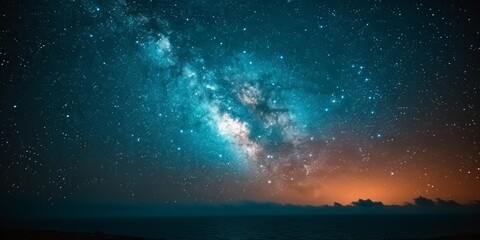 Fototapeta na wymiar Breathtaking Night Sky - Milky Way Galaxy over Ocean Horizon