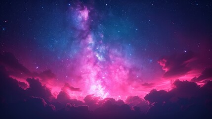 Fototapeta premium Majestic Night Sky - Pink Nebula and Starry Background with Clouds