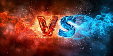 Versus banner with fire sparkling and lightning strikes,