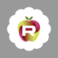 The logo is an illustration of an apple in the middle forming the letter R. Three-dimensional