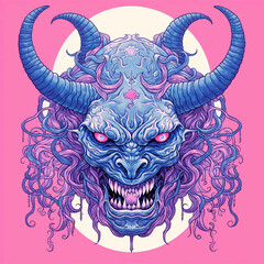 A depiction of a demonic face mask rooted in Japanese culture, symbolizing traditional beliefs and folklore, blending elements of mysticism and spirituality, Created using generative AI tools