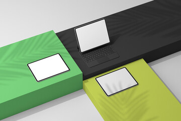 3d tablet mockup with white screen and minimal background