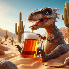 dinosaur with beer