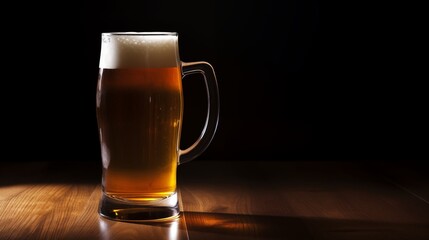 Pint Glass of Beer on Wooden Table with Black Background