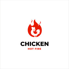 rustic fire chicken logo in flat vector design icon illustration
