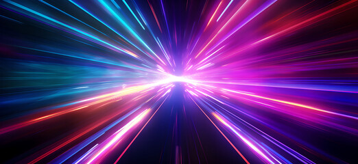   orange and blue purple rays of light in a tunnel at night in space futuristic scene , bold colorful lines, speed and motion,Lightspeed, hyperspace, space warp background,event horizon