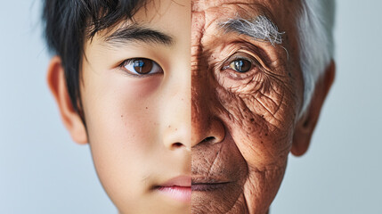 時代を映す日本人の顔：青春と老年の一体感 - obrazy, fototapety, plakaty