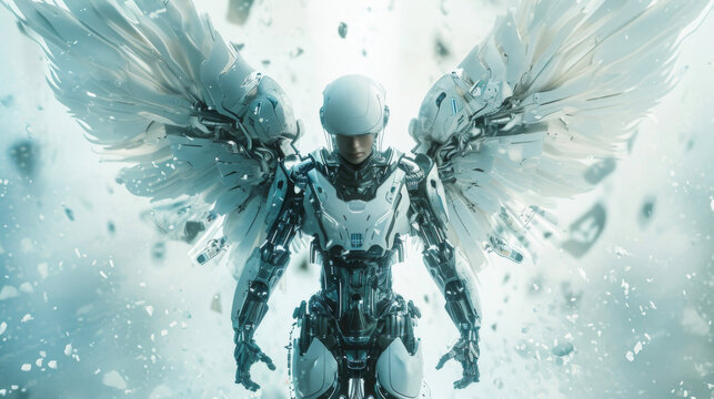 A movie poster for a scifi film featuring futuristic angels with robotic wings.
