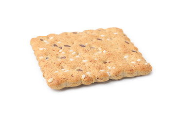 One cereal cracker with flax and sesame seeds isolated on white