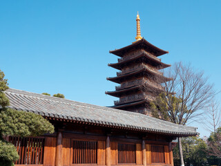 Ancient Tang dynasty style pagoda in Baoshan temple. Buddhist temple located in Baoshan district, Shanghai.
