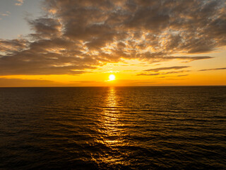 Drone view of a amazing sunset of Lake Michigan 