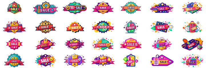 Fototapeta na wymiar A set of SALE themed vibrant icons, each with their own unique design.