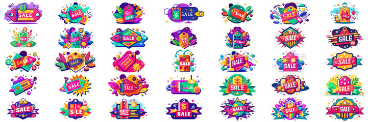 Obraz premium A set of SALE themed vibrant icons, each with their own unique design.