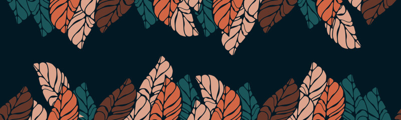 A decorative border of branches is highlighted on a white background. A pattern of leaves. Vector illustration. For nature, eco and design. Hand-drawn plants, a frame for a postcard.