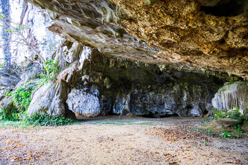 Tham Sam Rock Art ancient cave  in Phang-nga, tourist place in Thailand
