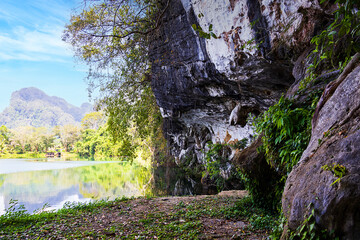 Tham Sam Rock Art ancient cave in Phang-nga, tourist place in Thailand