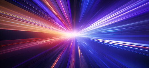  orange and blue purple rays of light in a tunnel at night in space futuristic scene , bold colorful lines, speed and motion,Lightspeed, hyperspace, space warp background,event horizon - obrazy, fototapety, plakaty