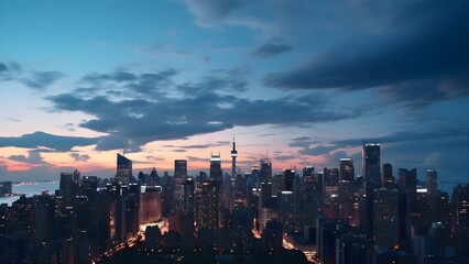 Fototapeta na wymiar A panoramic view of a city skyline at dusk