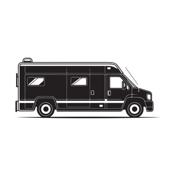 black silhouette of a Delivery Van with thick outline side view isolated