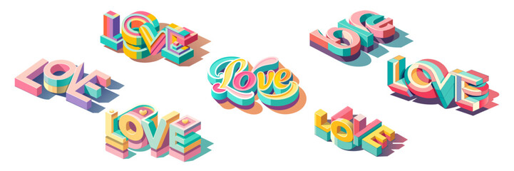 Sticker style, Colors editable, 3D LOVE text.