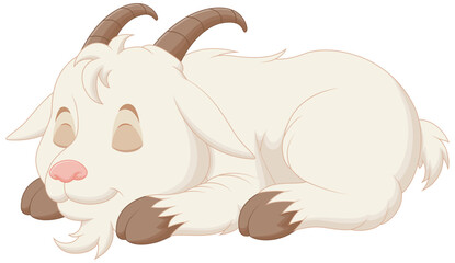 Cute Goat Cartoon Sleeping Vector Illustration. Animal Nature Icon Concept Isolated Premium Vector