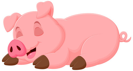 Cute Pig Cartoon Sleeping Vector Illustration. Animal Nature Icon Concept Isolated Premium Vector