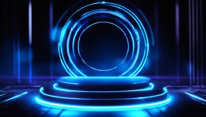 Podium light hologram tech technology background portal circle cyberpunk effect digital. Game element podium hologram light blue hud vector 3d future futuristic data concept neon vr fi abstract cyber