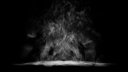 White natural rising steam from food or hot drink isolated on a black background. Сan be used in any projects with hot food.