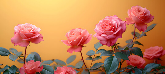 Fototapeta na wymiar pink roses on yellow background