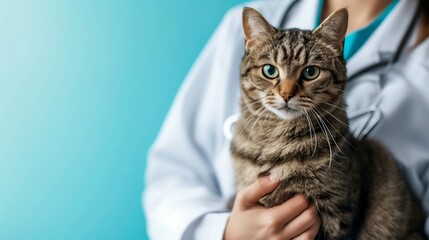 Veterinarian Holding a Calm Tabby Cat. Generative ai